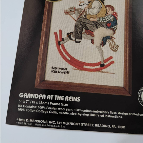Vintage Norman Rockwell Crewel Embroidery Kit "Grandpa at the Reigns" 5" by 7" - Picture 8 of 9